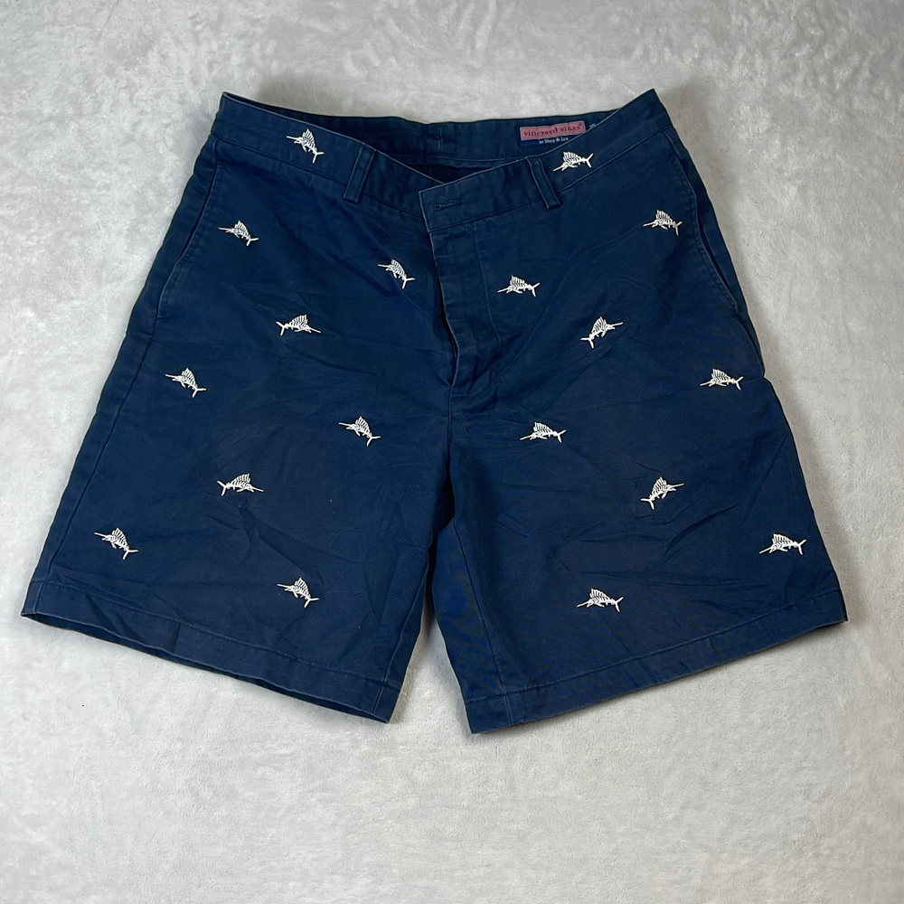 Vineyard Vines Breaker Men's Navy Blue Shorts Size 35 Embroidered Marlin Fish